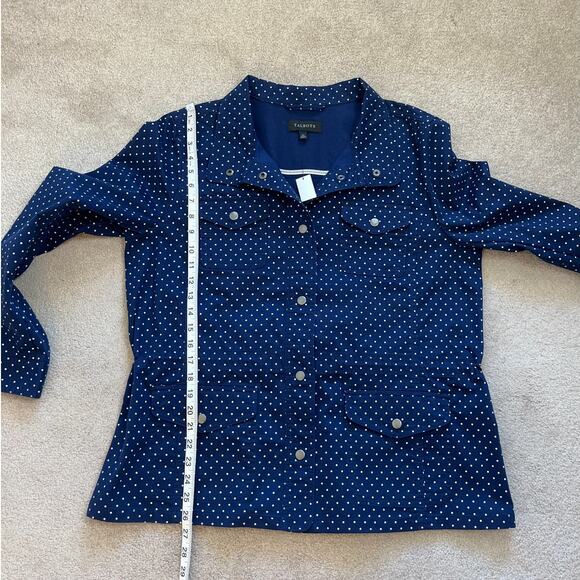 Talbots Polka Dot Utility Field Jacket Size XL Navy Blue Snap Cinch Waist NWT - Picture 7 of 7
